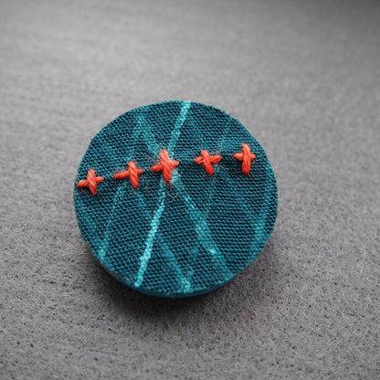 Handmade Printed Linen and Cork Brooch - Net Design - Batch 1 Number 13