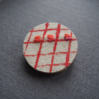 Handmade Printed Linen and Cork Brooch - Net Design - Batch 1 Number 11