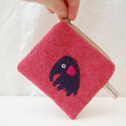 Coin Purse - Baby Elephant - Pink Wool