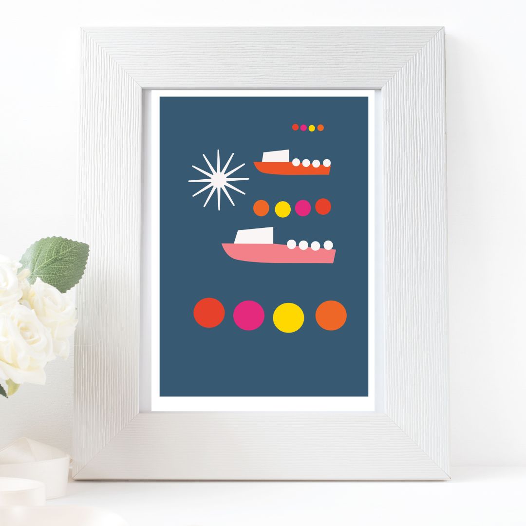 Boats by Moonlight - A5 Retro Nautical Giclee Print