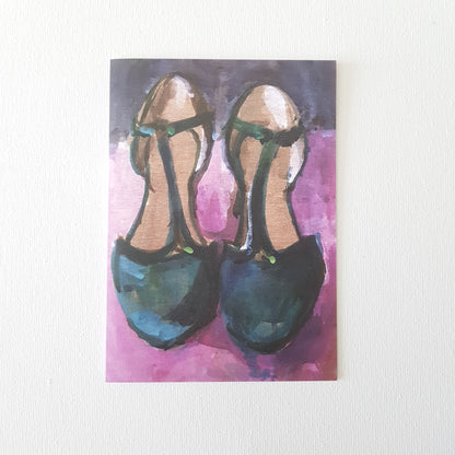 Green Shoes Painting Blank Greeting Card